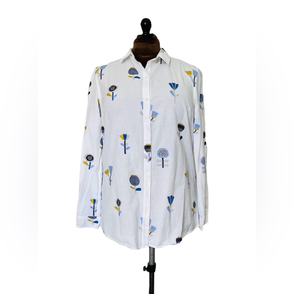 J. McLaughlin White Floral Button Down Shirt
